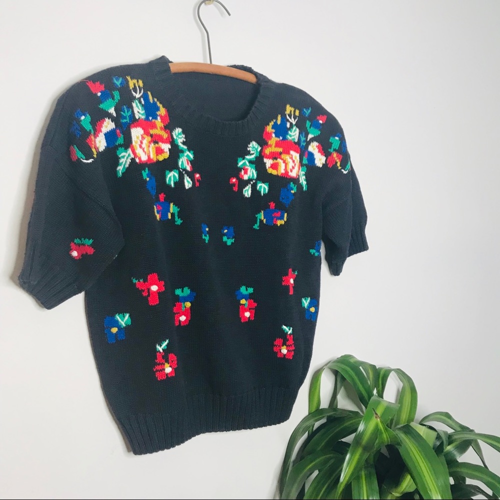 Vintage Retro 90’s Crop Floral Knit Sweater - Picture 4 of 4